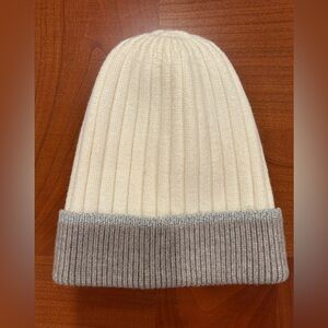 Ann Taylor Cream and Silver Gray Two Tone Ribbed Beanie Hat
